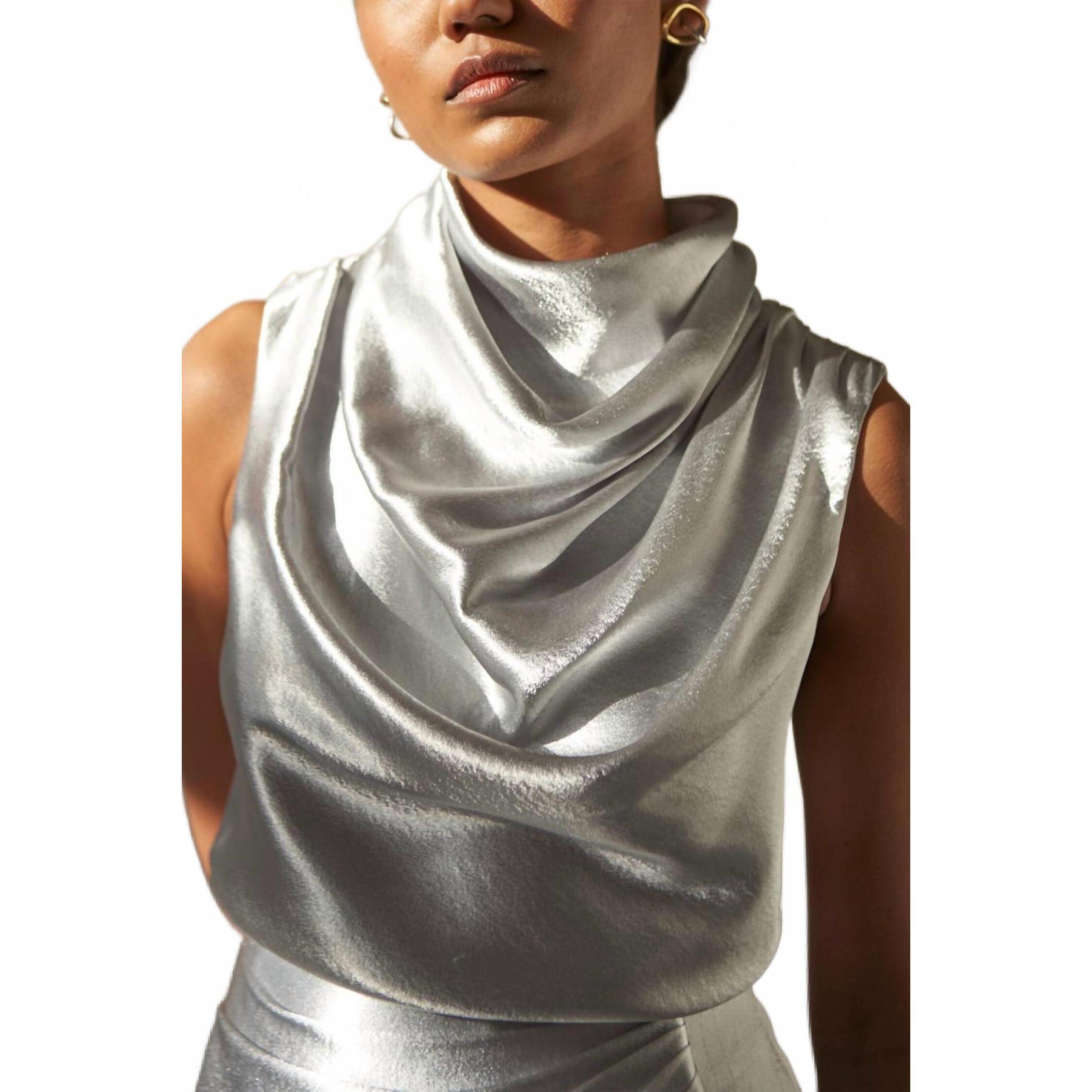 New Aiifos Leah Metallic Top In Silver